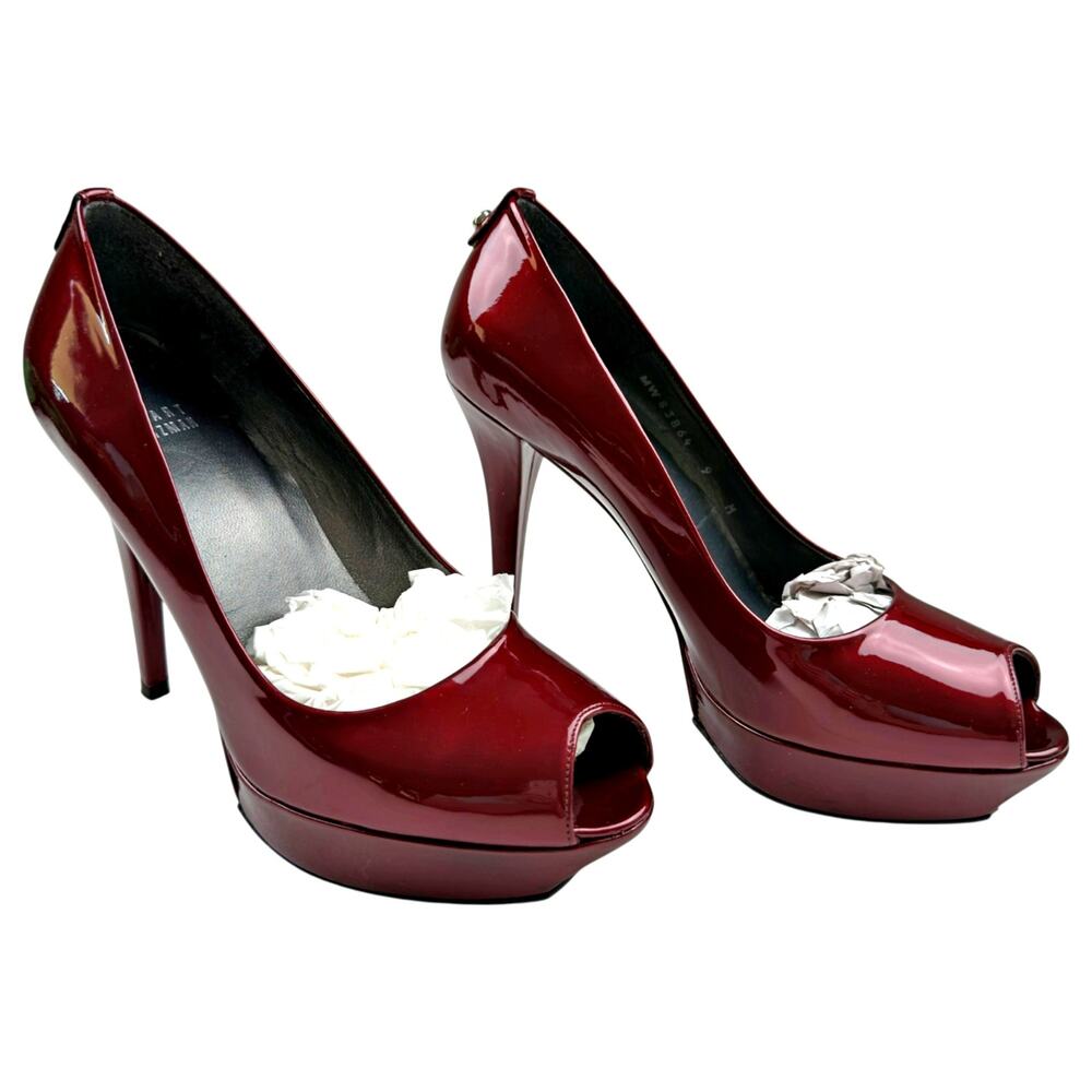 Stuart Weitzman Stage Fire Quasar Red Stiletto High Heel Peep Toe Pump Shoe